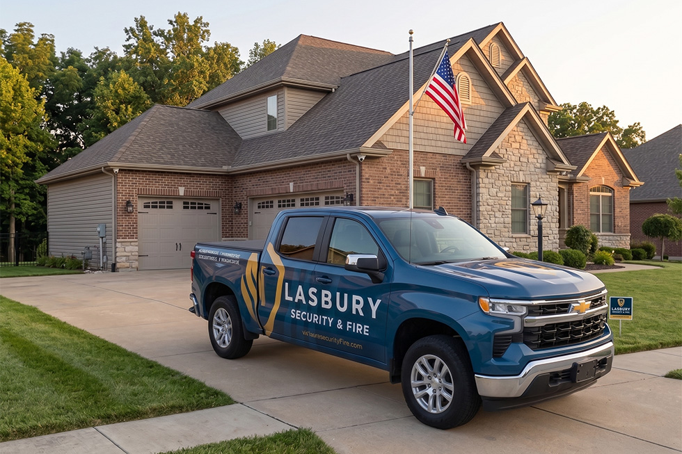 Lasbury Company Truck sitting in residential driveway